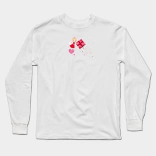 Cute fairy tale holding a gift box with hearts Long Sleeve T-Shirt